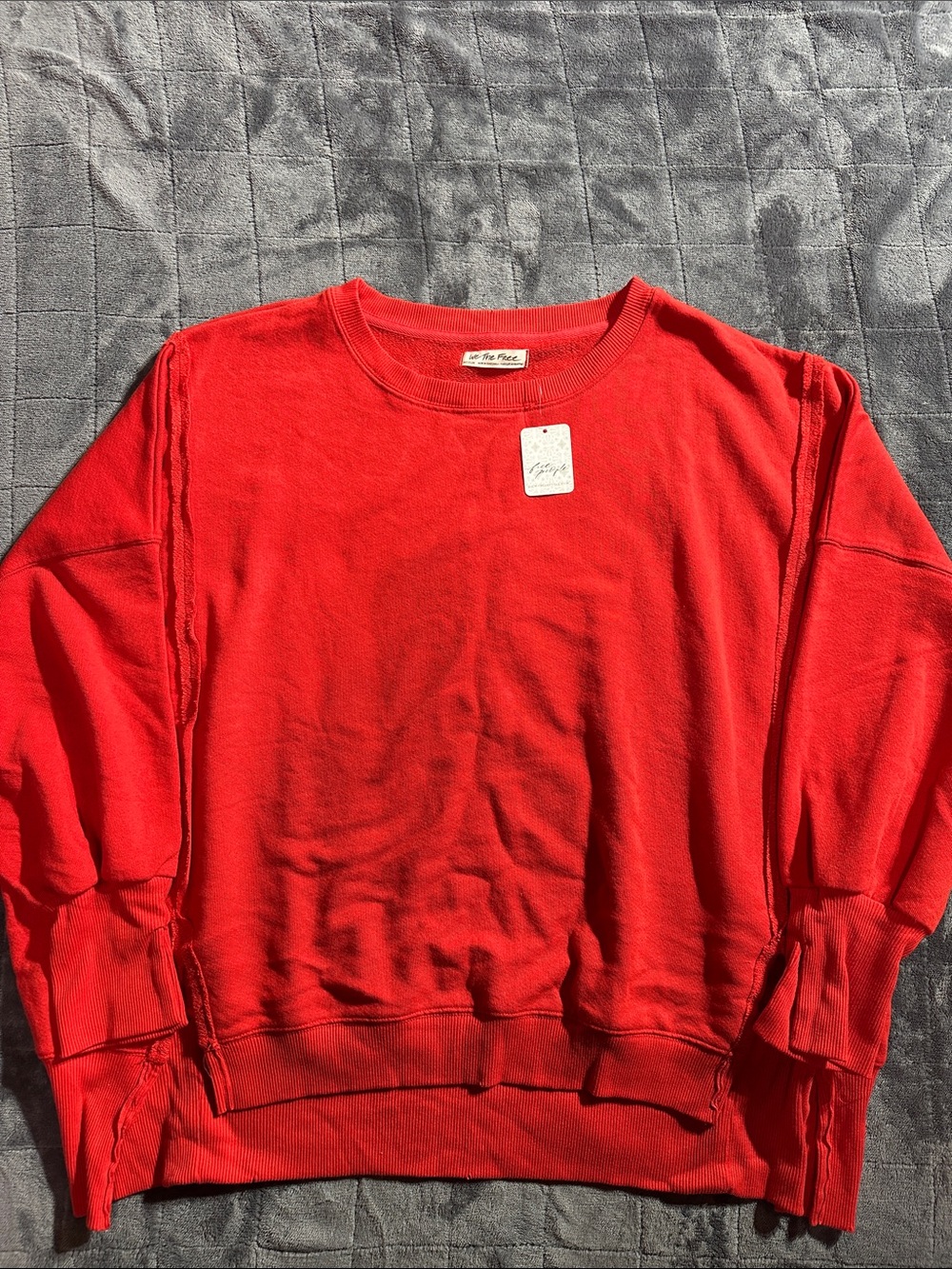 NWT Free People Bright oversized Red Crewneck Sweatshirt